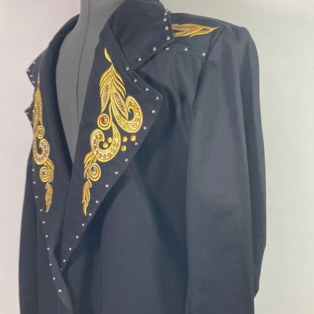 Vintage Jen Jen by Darian Black Blazer/Jacket Golden Embroidery Red Accent